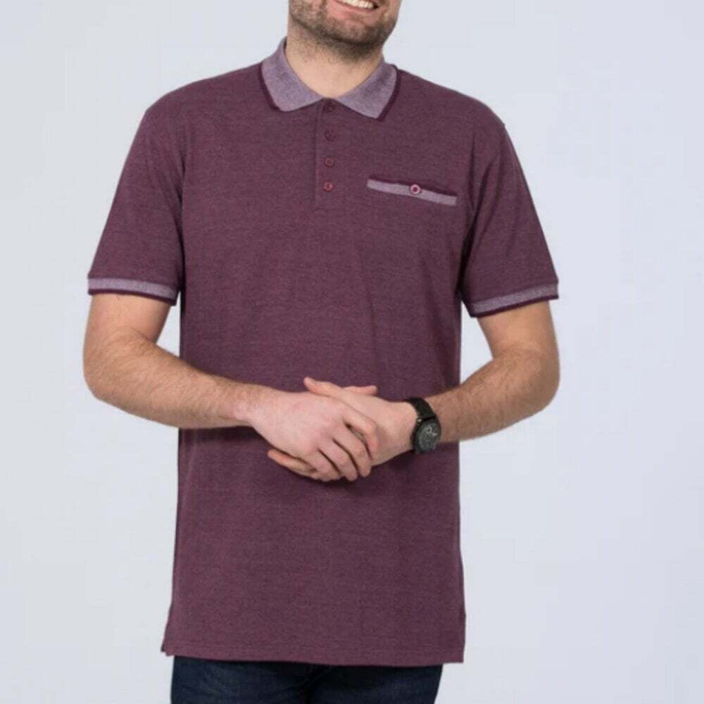 Inksoul Polo Shirt Slim Fit Pique Jacquard Plum Marl Burgundy Short Sleeve Large